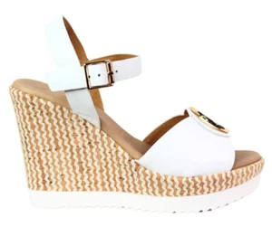 SPACE MODA 57294 SANDALI SCARPE DONNA FIBBIA CINTURINO PELLE ZEPPA BIANCO - Imagen 1 de 3