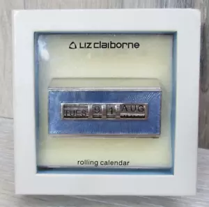Liz Claiborne Rolling Calendar Silver Tone Perpetual Rolling Date Desk Decor VTG - Picture 1 of 10