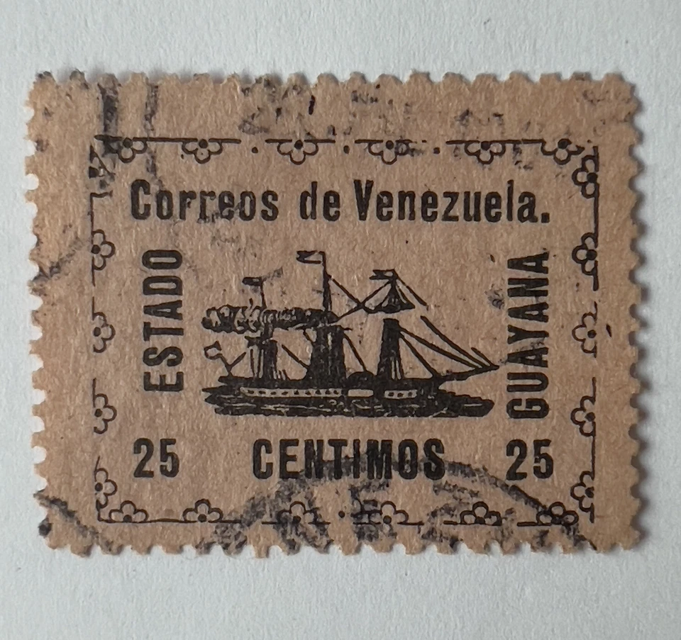 SELLO 25C VENEZUELA ESTADO LOCAL DE GUYANA 1903 CANCELADO, POSIBLE FALSIFICACIÓN Foto 1 de 2