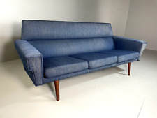 EB6340 Vintage Danish Three Seat Sofa Blue Teak Legs 1960s Retro MCM M3SS