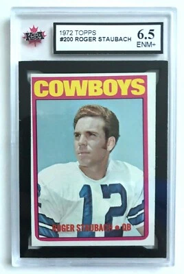 1972 TOPPS NFL FOOTBALL ROOKIE CARD #200 ROGER STAUBACH HOF COWBOYS KSA 6.5 ENM+ - Image 1 of 2