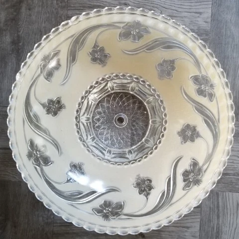 Antique Ceiling Light Shade / Vintage ornate Heavy Glass Light Shade Beige Cover