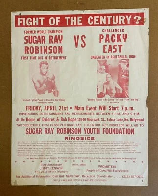 Póster de boxeo Sugar Ray Robinson - Bob Hope 1972 celebridad lucha benéfica Foto 1 de 4