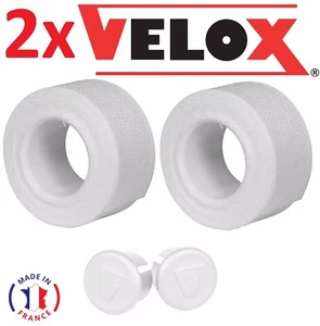 SET COTTON HANDLEBAR TAPE + PLASTIC END CAP WHITE VELOX BIKE RETRO VINTAGE OLD - Picture 1 of 1