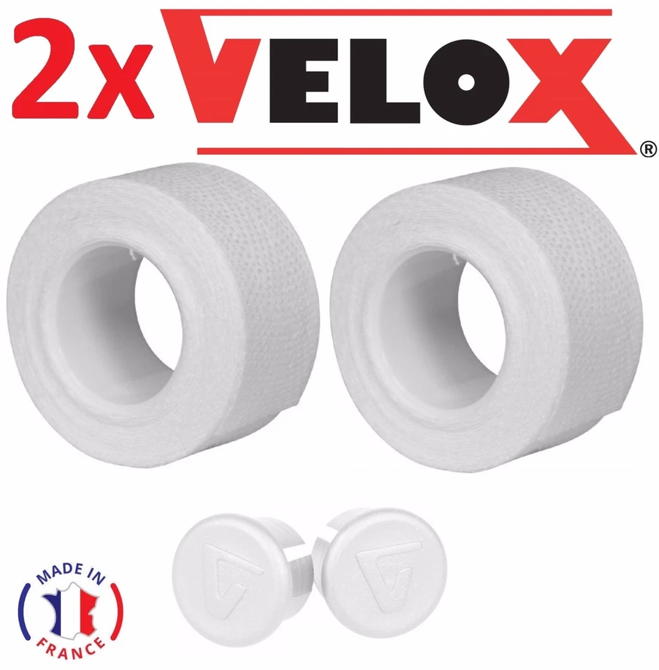 SET COTTON HANDLEBAR TAPE + PLASTIC END CAP WHITE VELOX BIKE RETRO VINTAGE OLD - Image 1 of 1