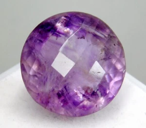 Ametista Viola Naturale 23,50 Ct Tonda (Checker) Taglio "Certificato" Pietra Preziosa Sciolta - Foto 1 di 7