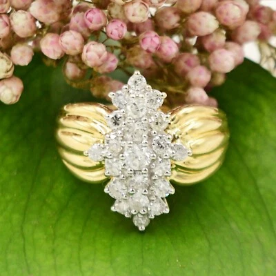 14k Yellow Gold .97 tcw Diamond Cluster Cocktail Ring Size 8 - Image 1 of 4
