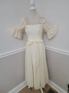 Vintage 70er Jahre Candi Jones elfenbeinfarbenes Rüsche Spitzenkleid/Prärie/Hippie/Hochzeit Strandkleid - Bild 1 von 16
