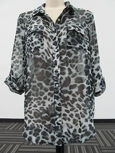 Ambiance Apparel Women's Sz M Very Sheer Animal Print Button Front Blouse EUC!   - Picture 1 of 10