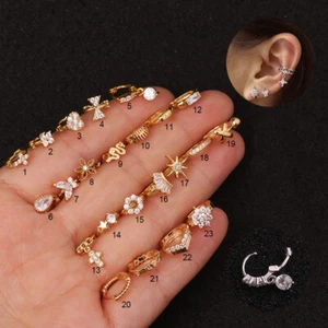 Tiny Helix Cartilage Tragus CZ Ear Piercing Huggie Hoop Earring Punk Jewellery - Picture 1 of 11