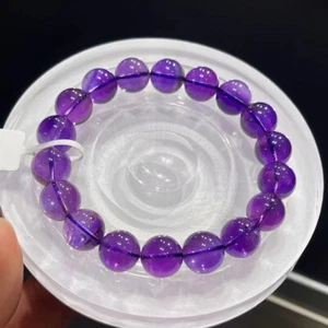 Pulsera de cuentas redondas de cristal de amatista púrpura natural genuino de 11,5 mm AAA - Imagen 1 de 3