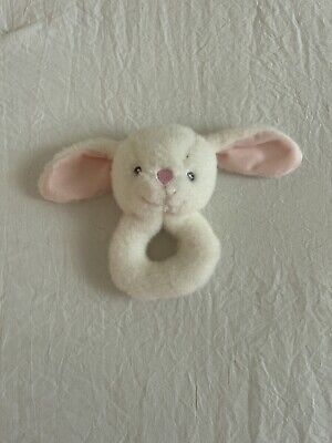 Bunny Rabbit Baby Hand Rattle Lovey Cream Pink Plush 6  Baby Toy Easter B350 • 13.76$