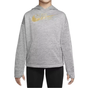 Nike Therma-FIT Big Kids' (Girls') Pullover Hoodie Black Heather/Gold - Picture 1 of 6