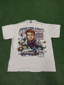 Vintage 90s Colorado Avalanche Joe Sakic character Shirt Large Grey NHL MARKED - Bild 1 von 13