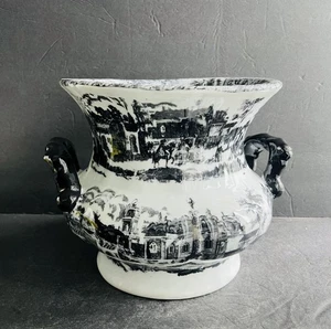 Jarrón jardinera Victoria Ware Ironstone England negro blanco jardinera maceta de caché - Imagen 1 de 10