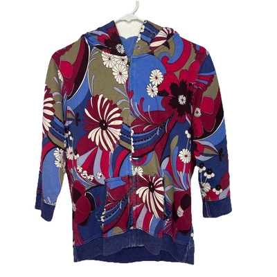 Vintage Y2K Medium Floral Lucky Brand Full Zip 3/4 Sleeve Boho Hoodie Jacket X11 - Image 1 of 4