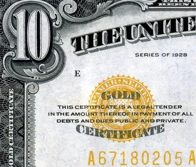 HGR 周日 1928 年 10 美元(((黄金证书))几乎未流通 — 第 1/3 张图片
