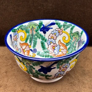 Vintage Majolica Mexico 5.5" Floral Bowl Hand-Painted Puebla Signed CA - Picture 1 of 12