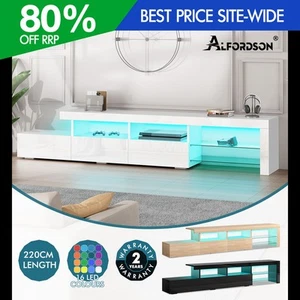 ALFORDSON Entertainment Unit 220cm TV Cabinet Stand LED Lights Gloss Storage - Picture 1 of 48
