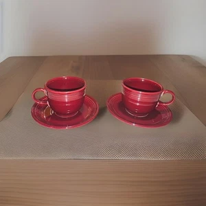 Fiesta Fiestaware 2 Cup And 2 Saucer Set CINNABAR BURGUNDY RED - Bild 1 von 8