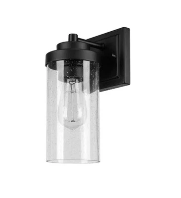 Globe Electric Axel 1-Light Outdoor Indoor Wall Sconce Matte Black Seeded Glass - Image 1 of 4