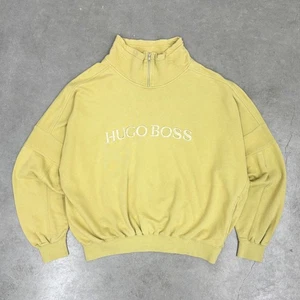 Vintage 90s Hugo Boss Embroidered 1/4 Zip Sweatshirt XL Boxy Fit Designer Retro - Picture 1 of 14