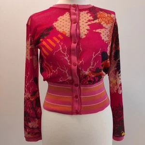 Kenzo Womens Cardigan Vintage Size M Pink Mesh With Stretch Japanese Print - Foto 1 di 9