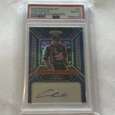 2024 Prizm NASCAR Cole Custer Sens-Sig Blue Shimmer FOTL Auto /4 PSA 10 Pop 1 - Image 1 of 2