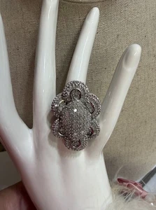Anillo grande vintage de plata de ley con diamantes talla 9 - Imagen 1 de 8