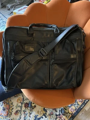 TUMI Alpha Full-Grain Leather Expandable Organizer Laptop Brief / Crossbody Bag - Image 1 of 4