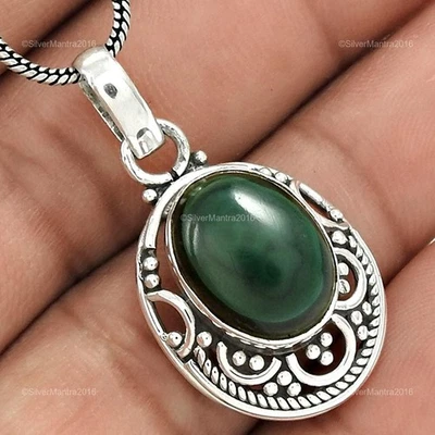 Pendente Elegante In Malachite Regalo Di Natale In Argento Sterling 925 Reale - Immagine 1 di 4