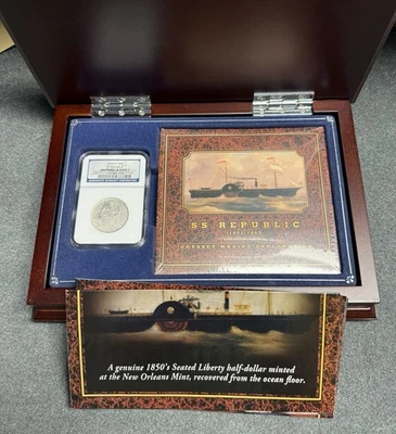 1859-O Seated Liberty Silver Half Dollar SS Republic SHIPWRECK EFFECT Set w/ Box - Image 1 of 4