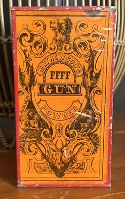 Antigua lata de pólvora de Mathewson, alrededor de 1860 Foto 1 de 4