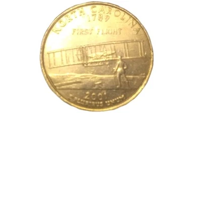 2001-P North Carolina US Quarter *AU* Struck Off-Centered Doubled Misaligned - Image 1 of 4