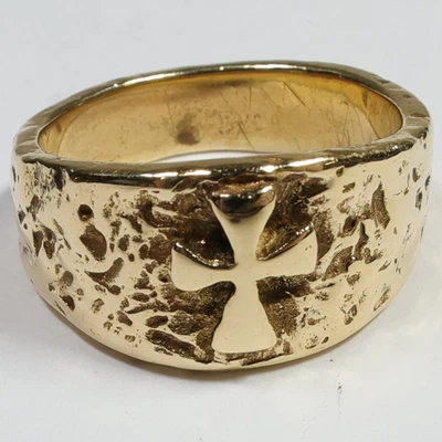 Retired James Avery 14k Gold 12.5g - Sz 9 Textured Cross Ring #55493K - Image 1 of 4