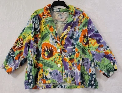 Chaqueta para mujer Erin London talla 3X floral manga 3/4 naranja verde púrpura elástica Foto 1 de 4