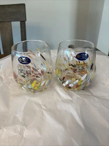 Murano White Crystal Multicolor Confetti Stemless  Tumblers Hand Made Italy - Picture 1 of 10