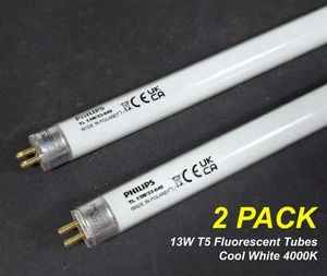 2 x 13W T5 Fluorescent Tubes 4000K Cool White 530mm Fluoro Light Lamp Bulb - Picture 1 of 4