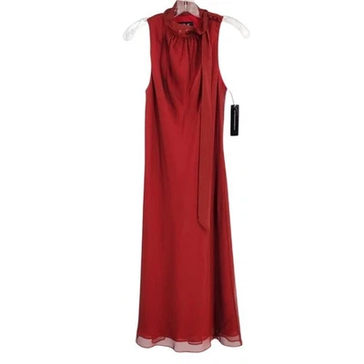 ABS Allen Schwartz Womens 4 NWT Vintage 90s Satin Evening Maxi Gown Red Tie Neck - Image 1 of 4