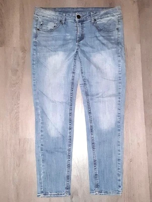 MNG By Mango Straight Leg Skinny Jeans Size 12 Distressed Denim Light Wash - Image 1 of 4