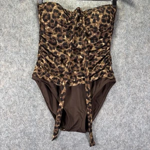 Lauren Ralph Lauren tube top style one piece Leopard Print ruched swim suit 8 - Picture 1 of 16