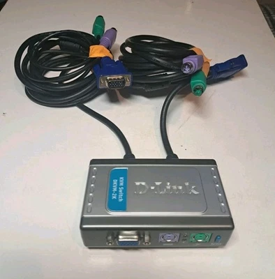  D-Link 2 Port KVM Switch DKVM-2K+Two 6' Ft Cables w/ 2 Male Ends,See Pics  - Image 1 of 4
