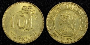 Finlandia Alluminio-Bronzo 1953 10 Markkaa Ch.UNC KM# 38 (27 274) - Foto 1 di 3