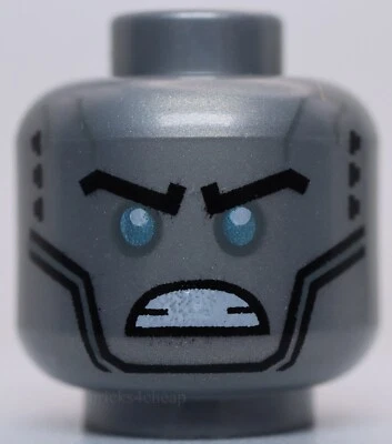 Lego Flat Silver Head Alien Robot Black Eyebrows Metallic Light Blue Eyes Angry - Image 1 of 2