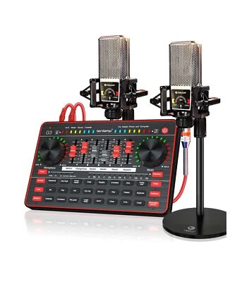 Audio Mixer with Sound Card, tenlamp Two 3.5mm Studio Condenser Microphone an... - Image 1 of 4