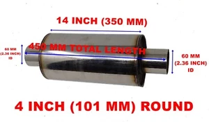 60 MM (2.36 INCH) X (14 INCH) EXHAUST MUFFLER SILENCER FREE FLOWING RESONATOR - Picture 1 of 3
