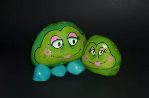 Whimsical Fairytale FROGS - Hand Painted Rock Garden Decor - Paper Weight - Picture 1 of 1