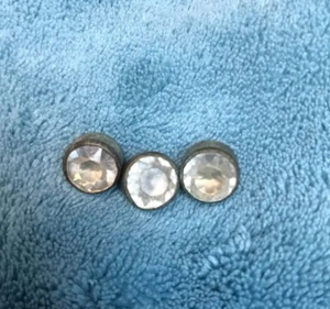 Set of 3 Metal/Rhinestone Buttons Nice Green Patina to Metal Portion 1/4" - Picture 1 of 4