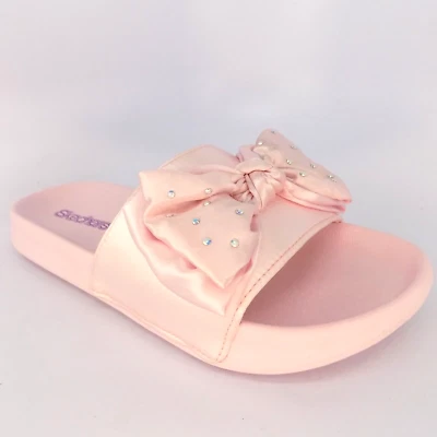NEW! Skechers Sunny Slides Casual Sandals Pink Satin Shimmy Youth Girls Size 4.0 - Image 1 of 4