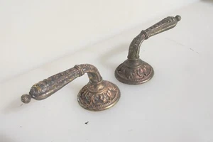 Vintage Metal Lever Door Handles Old Plates Retro Rococo French STYLE - Picture 1 of 12